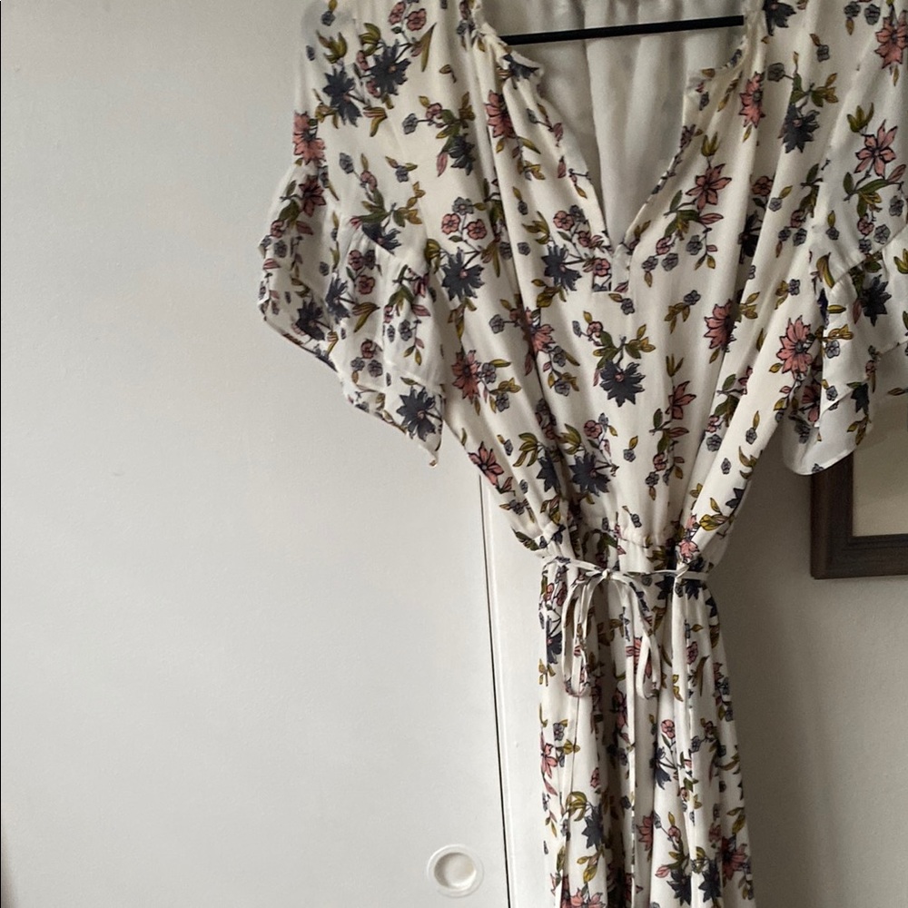 LOFT Cream Floral Maxi Dress with Pink and Green Print